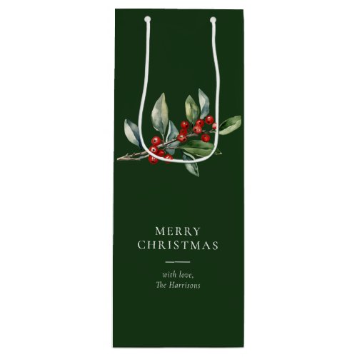 Simple Elegant Christmas Watercolor Botanical Wine Gift Bag