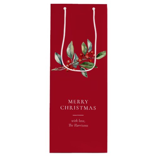Simple Elegant Christmas Watercolor Botanical Wine Gift Bag