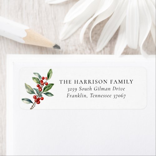 Simple Elegant Christmas Watercolor Floral Address Label