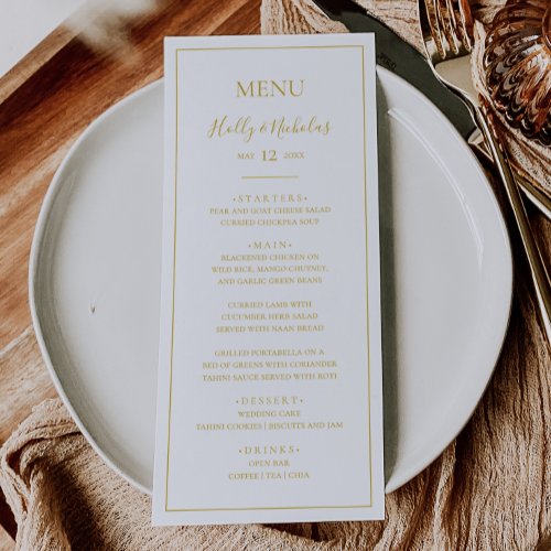 Simple Elegant Christmas  White Wedding Dinner Menu