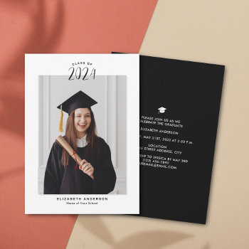 Simple Elegant Class Of 2024 Graduation Photo Announcement by littleteapotdesigns at Zazzle