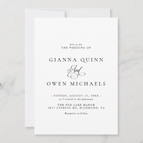 Simple Elegant Classic Black and White Wedding Invitation