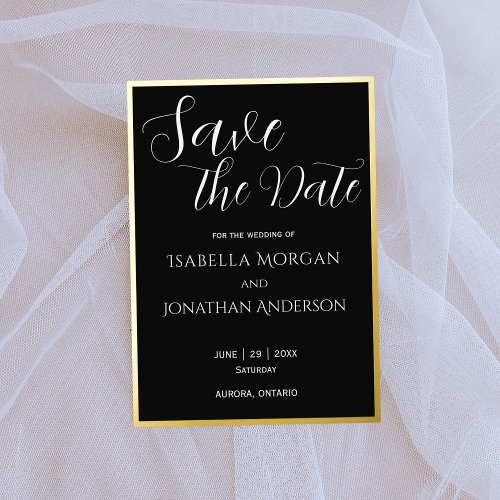 Simple Elegant Classic Black Wedding Save The Date Foil Invitation