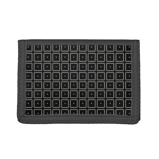 Simple Elegant Classic Black White Square Pattern Trifold Wallet (Front)