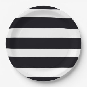 Simple Elegant Classic Black & White Stripe 9" Paper Plates