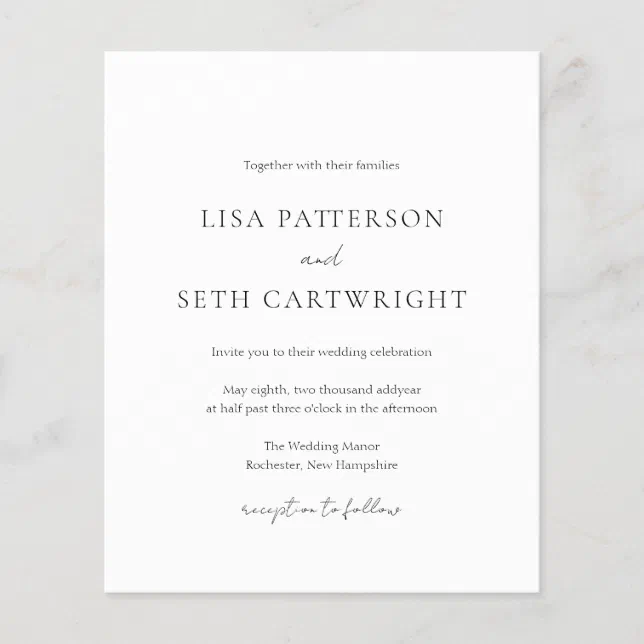 Simple Elegant Classic Budget Wedding Invitation Zazzle