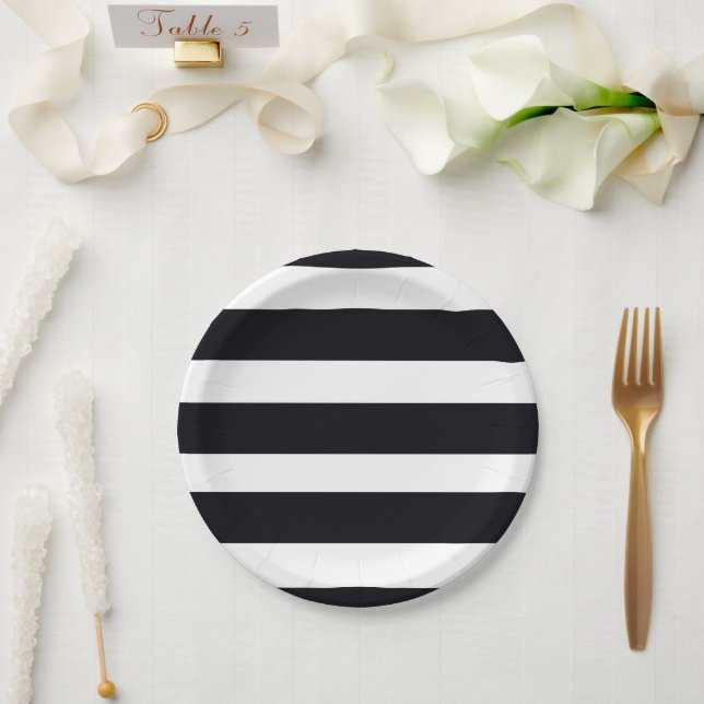Simple Elegant Classic Chic Black & White Striped  Paper Plates (Wedding)