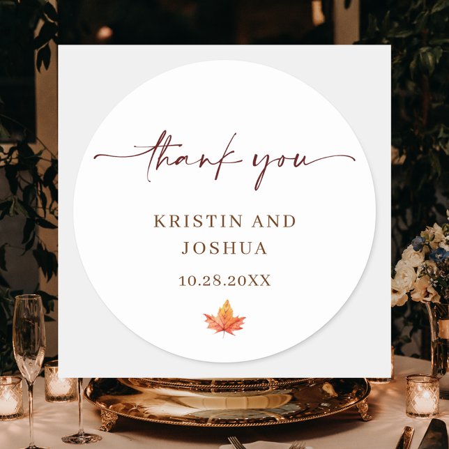 Simple Elegant Classic Fall Wedding Round Sticker (Creator Uploaded)