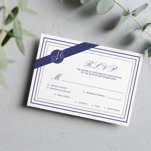 Simple elegant classic formal wedding meal choice  RSVP card