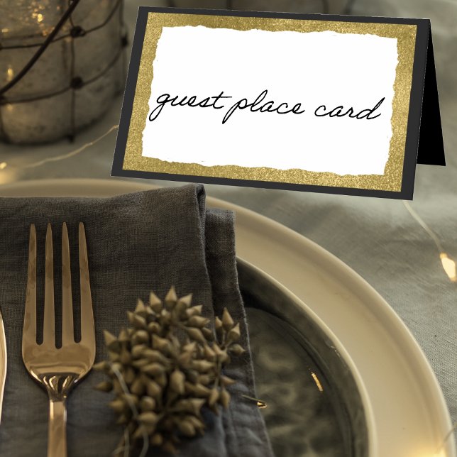 Simple Elegant Classic Gold Black  Party Event Place Card (Modern black gold event guest place card.)