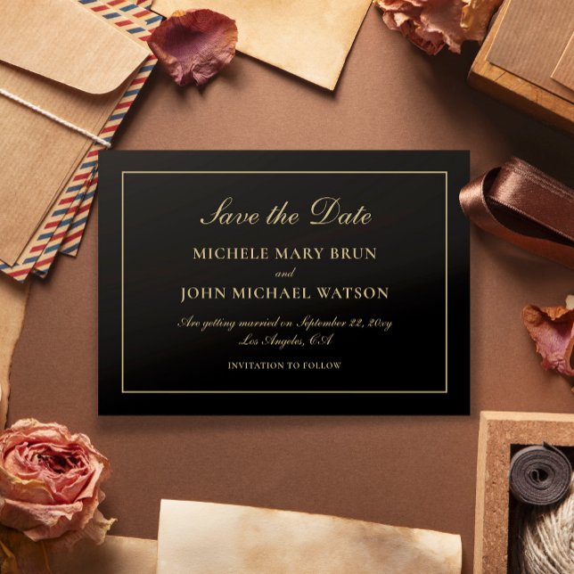 Simple Elegant Classic Gold Black Save the Date Invitation (Creator Uploaded)