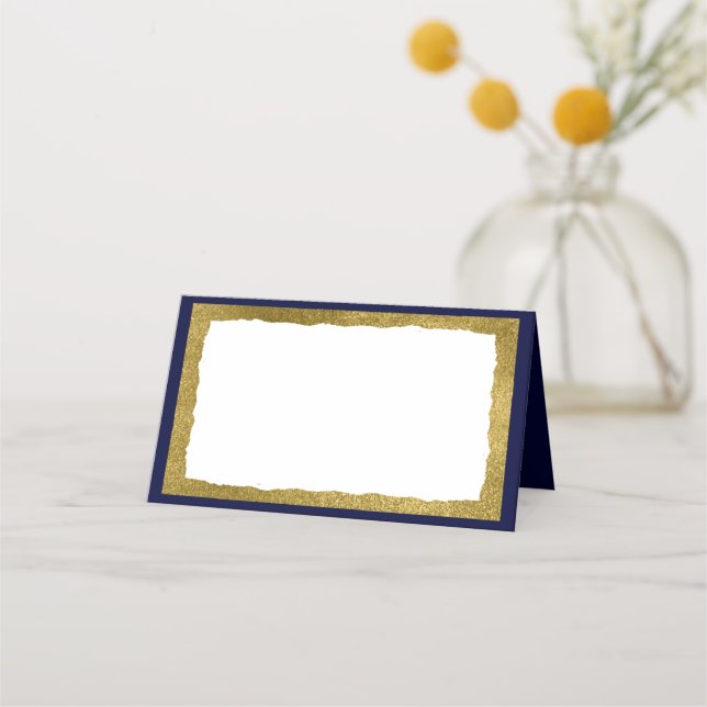 Simple Elegant Classic Gold Blue Party Event Place Card (Back)