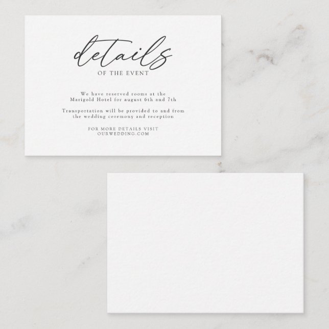 Simple Elegant Classic Handwritten Wedding Details Enclosure Card (Front/Back)