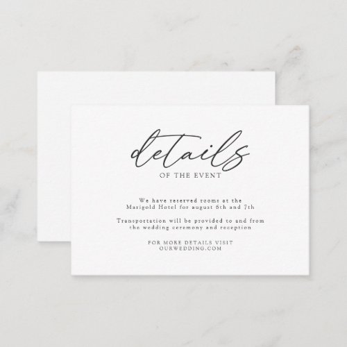 Simple Elegant Classic Handwritten Wedding Details Enclosure Card