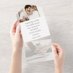 Simple Elegant Classic Modern Photo Wedding All In One Invitation