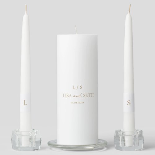 Simple Elegant Classic Monogram Gold Wedding Unity Candle Set