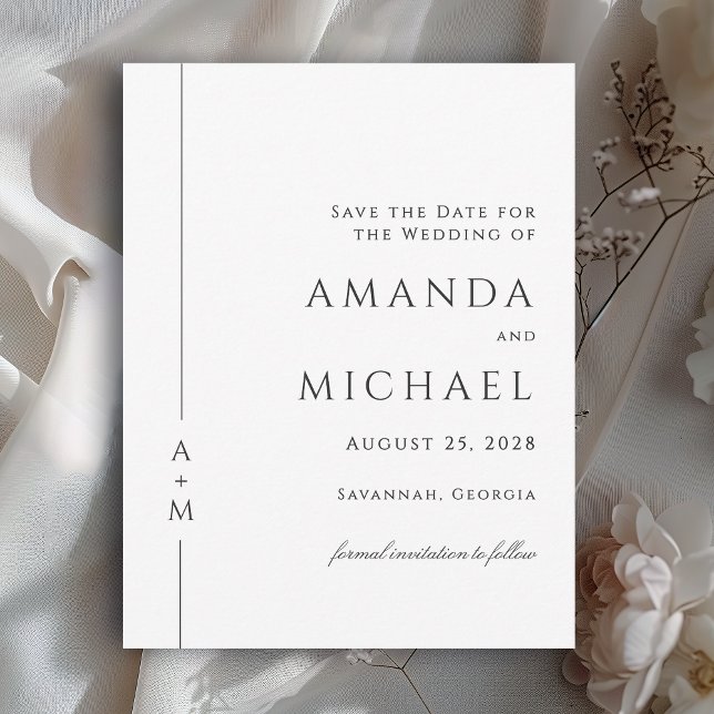 Simple Elegant Classic Monogram Save the Date (Available in both printed and instant download digital formats.)