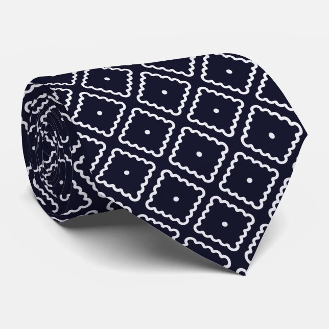 Simple Elegant Classic Navy Black White Square  Neck Tie (Rolled)