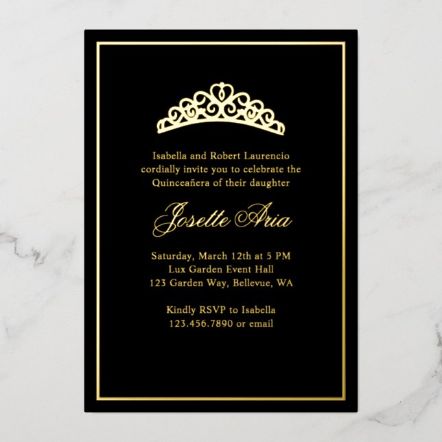 Simple Elegant Classic Quinceanera Foil Invitation (Front)