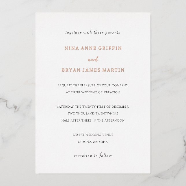 Simple Elegant Classic Wedding Foil Invitation (Front)