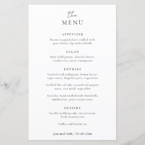 Simple Elegant Classic Wedding Menu