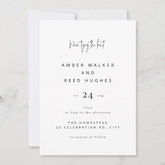 Simple Elegant Classic Wedding Plain Text Script Invitation (Front)