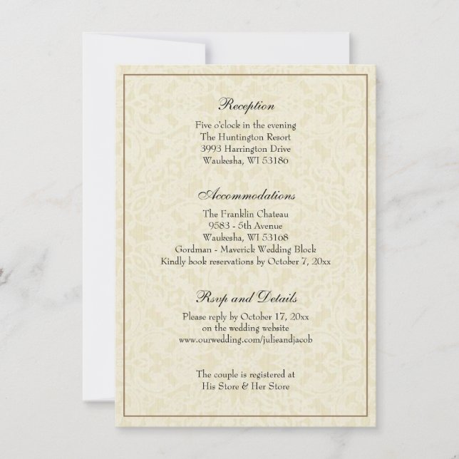 Simple Elegant Classic Wedding Reception Enclosure Invitation (Front)