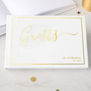 Simple Elegant Classic White Formal Gold Foil Guest Book