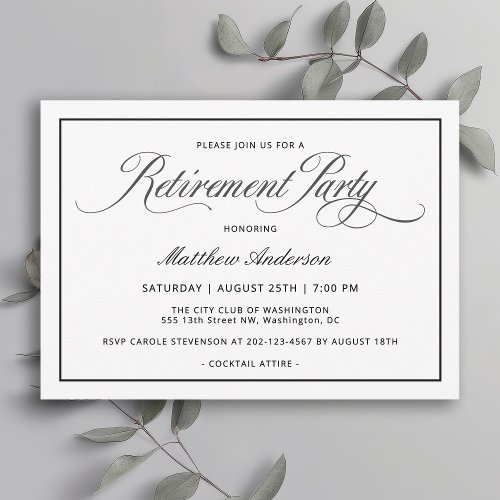 Simple Elegant Classic White Retirement Party