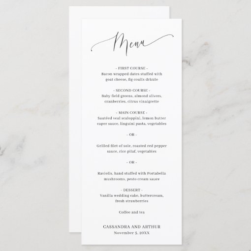 Simple Elegant Classic White Wedding Menu | Zazzle