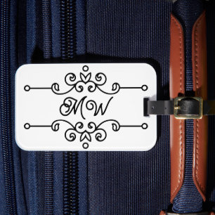 Simple Elegant Classy Flourish Monogram Vintage Luggage Tag