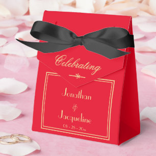 Simple Elegant Classy Red Gold Thank You Favor Boxes