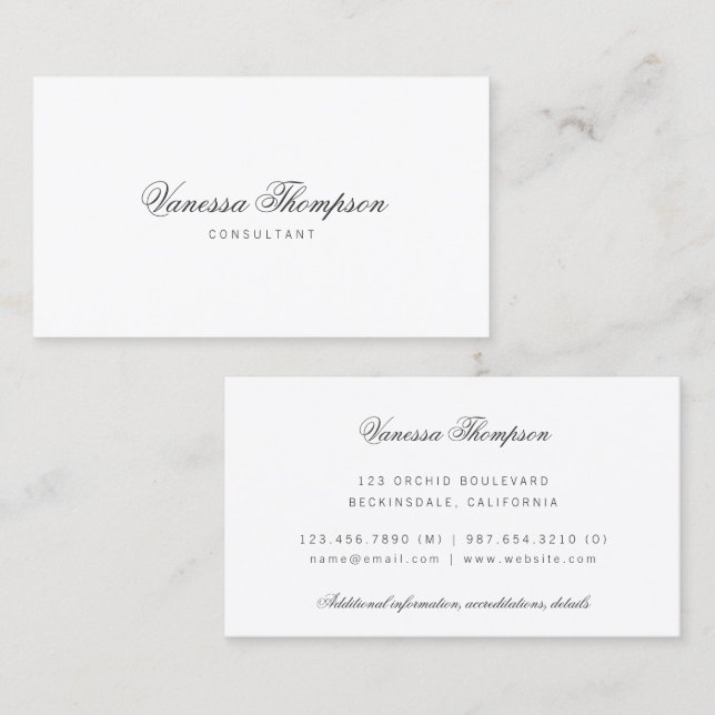 Simple Elegant Classy Script Minimalist Business Card (Front/Back)