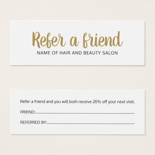 Simple Elegant Clean Faux Gold White Referral Card (Front & Back)