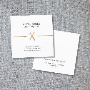 Simple Elegant Clean Gold Scissors Hairdresser Square Business Card