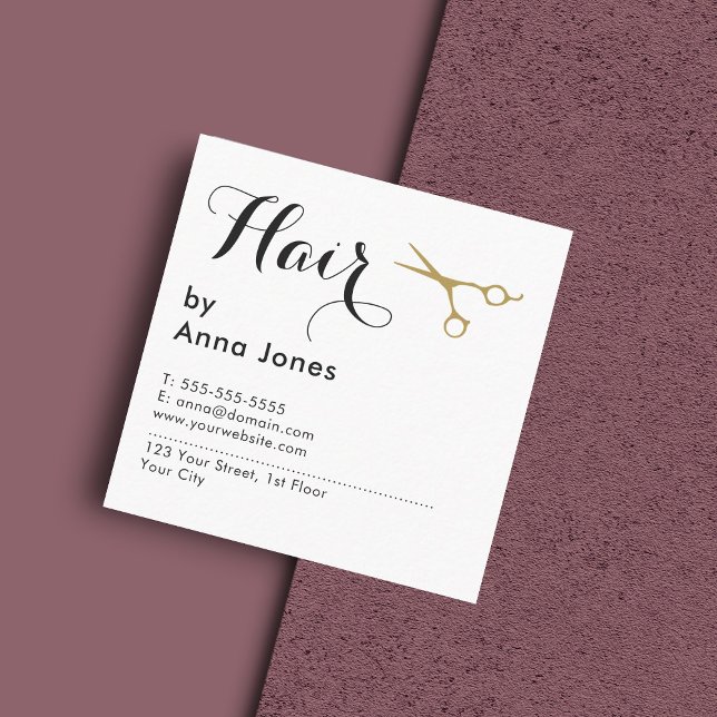 Simple Elegant Clean Gold Scissors Hairdresser Square Business Card (Creator Uploaded)