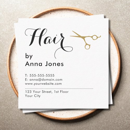 Simple Elegant Clean Gold Scissors Hairdresser Square Business Card