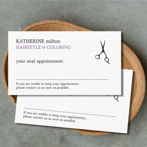 Simple Elegant Clean Hair Stylist Appointment Card