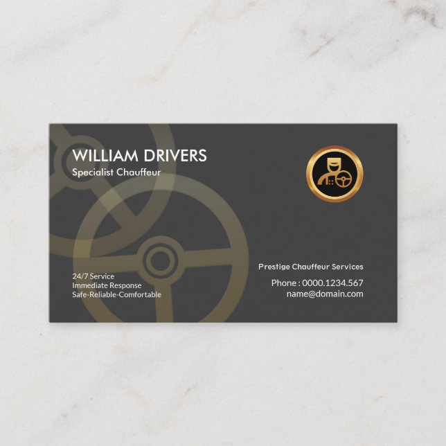 Simple Elegant Clean Steering Wheel Chauffeur Business Card (Front)