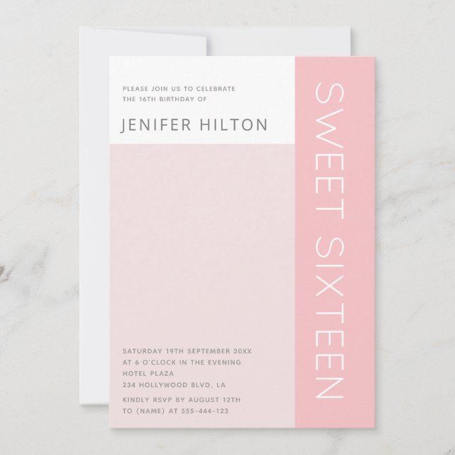 Simple elegant color block sweet sixteen invitation (Front)
