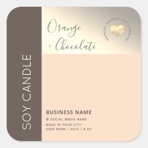 Simple elegant color block typography soy candle   square sticker