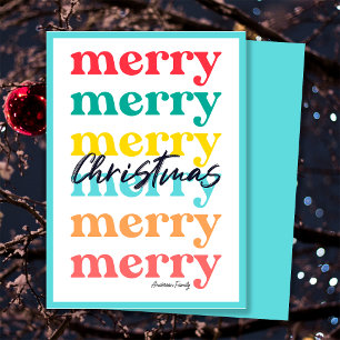 Simple Elegant Colorful Blue Merry Christmas Holiday Card