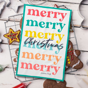 Simple Elegant Colorful Green Merry Christmas Kitchen Towel