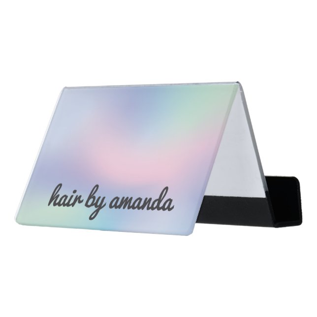 Simple Elegant Colorful Pastel Salon Desk Business Card Holder (Angled Back)