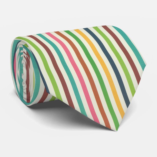 Simple Elegant Colorful Rainbow Stripe Vertical  Neck Tie (Rolled)