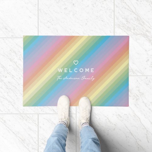 Simple Elegant Colorful Rainbow Stripes Welcome Doormat