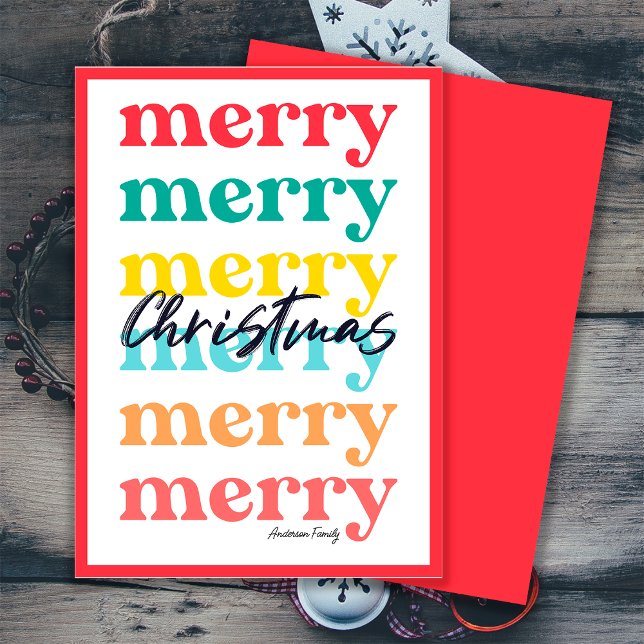 Simple Elegant Colorful Red Merry Christmas Holiday Card (Front and Back)
