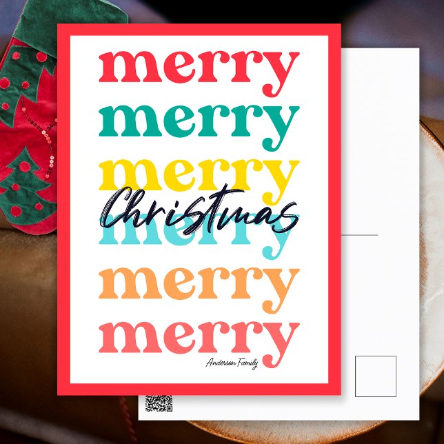 Simple Elegant Colorful Red Merry Christmas Holiday Postcard (Front and Back)