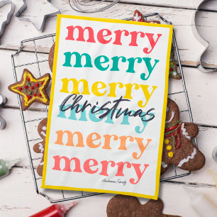 Simple Elegant Colorful Yellow Merry Christmas Kitchen Towel