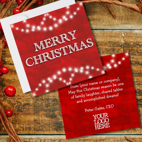 Simple Elegant Company Logo Merry Christmas Lights Holiday Card
